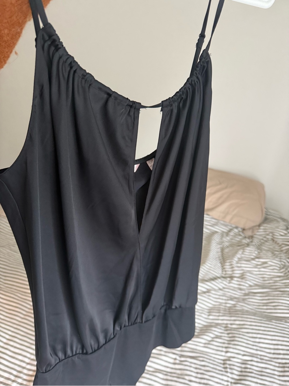 La Vie En Rose Black Satin Sleeveless Top